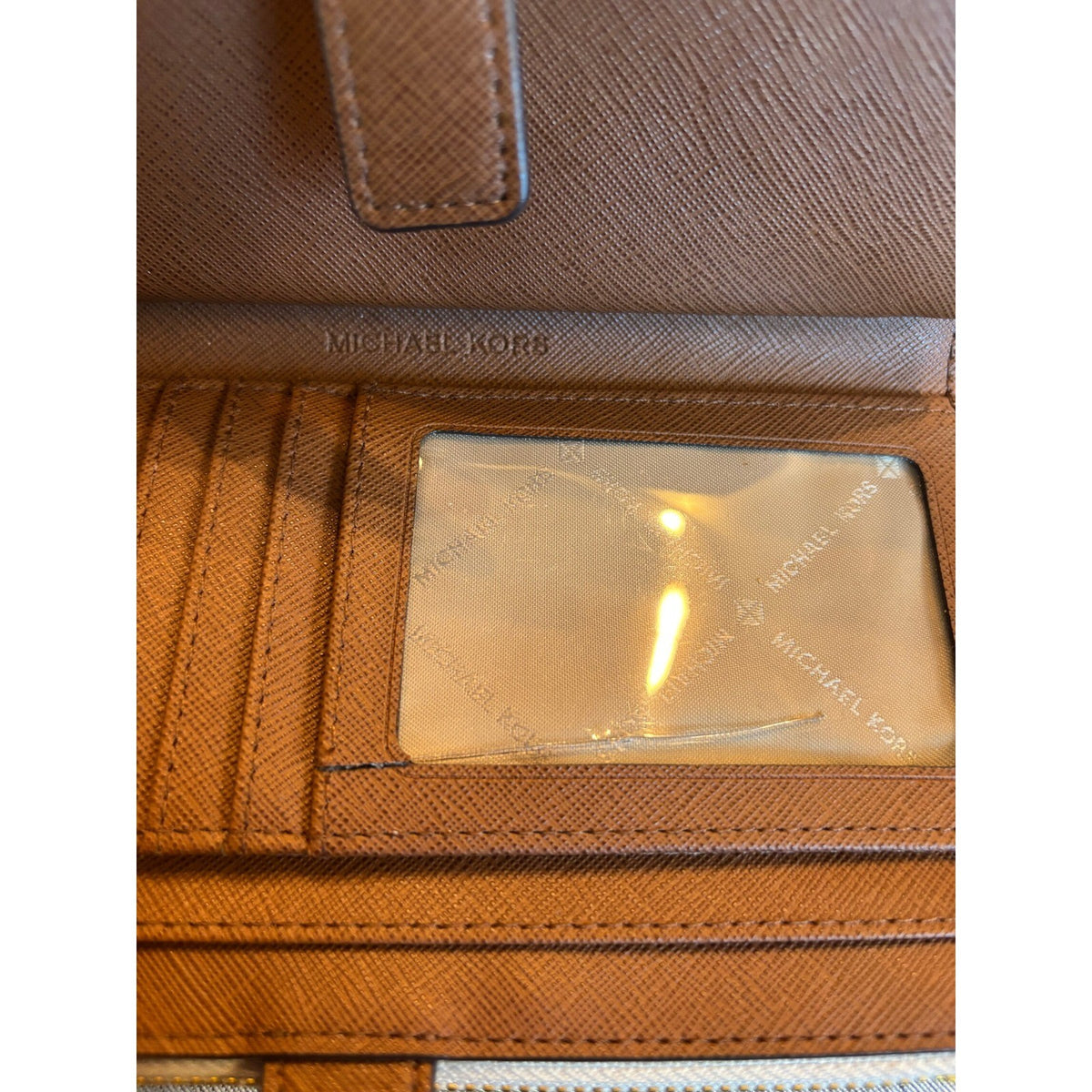Michael Kors Adele Double Zip Wristlet Wallet Vanilla Signature Logo Brown