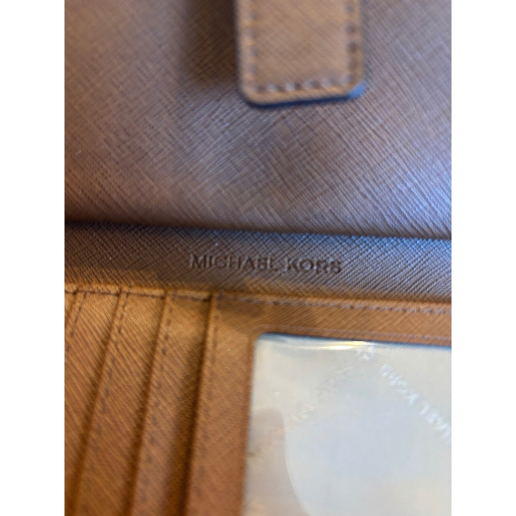 Michael Kors Adele Double Zip Wristlet Wallet Vanilla Signature Logo Brown