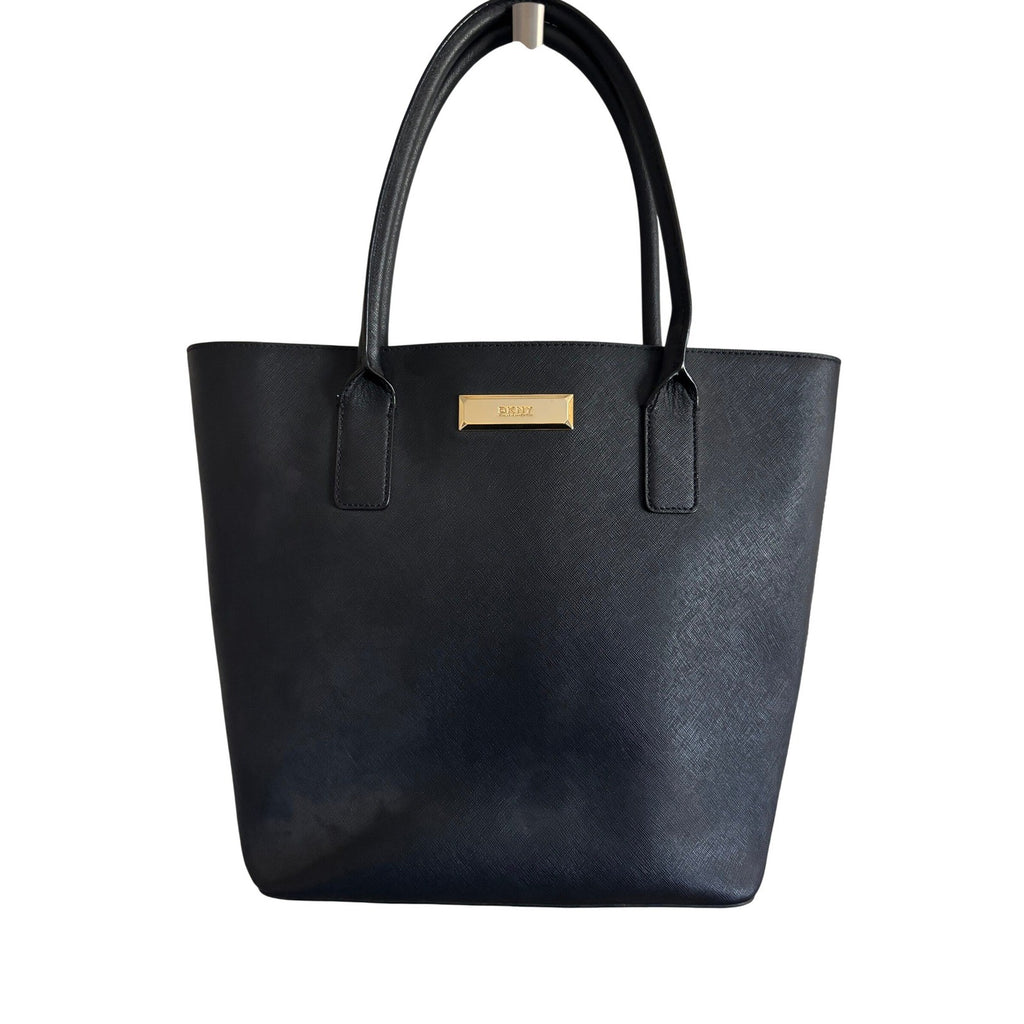 DKNY Black Saffiano Leather Tote Bag Gold Logo Plaque Shoulder Bag 4042