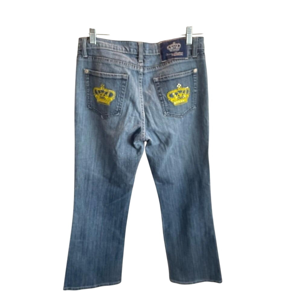 Victoria Beckham x Rock Republic Jeans Rhinestone Crown Embellished Bootcut Sz 30