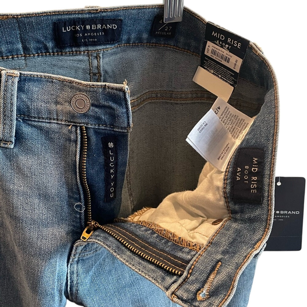 Lucky Brand Ava Mid Rise Bootcut Jeans Distressed Light Wash Size 4 27