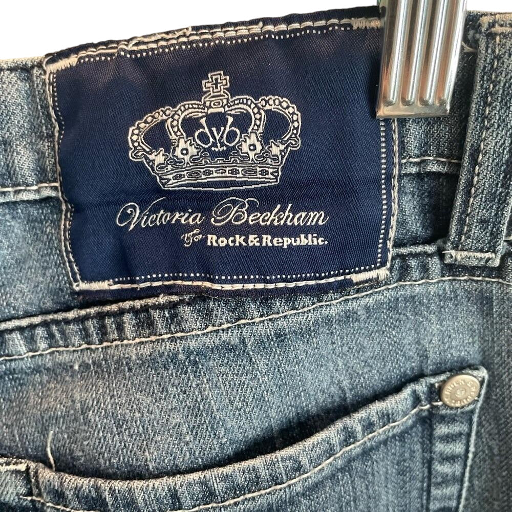 Victoria Beckham x Rock Republic Jeans Rhinestone Crown Embellished Bootcut Sz 30